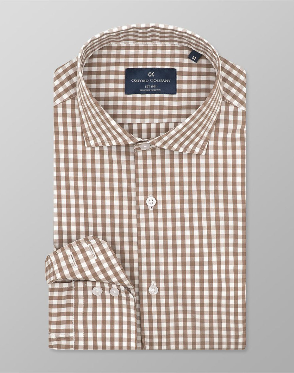 Oxford Company Romeo Slim Fit Πουκαμισο Ανδρας Ρουχα Πουκαμισα Brown Βαμβακι M137 Rz21.03 03