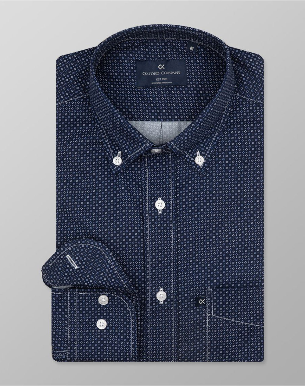 Oxford Company Button Down Πουκαμισο Ανδρας Ρουχα Πουκαμισα Darkblue Βαμβακι M163 Bz10.01 01