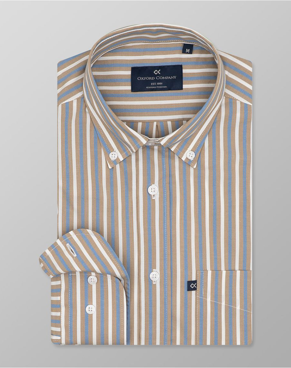Oxford Company Button Down Bambaki Lycra Υποκαμισο Ανδρας Ρουχα Πουκαμισα Sandybrown Βαμβακιμε Ελασταν M123 Bz10.02 02