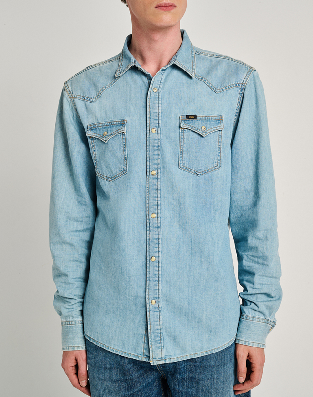 Staff Fino Man Shirt Co Ανδρας Ρουχα Πουκαμισα Denimlightblue Βαμβακι 5 616.029.B3.055 .00