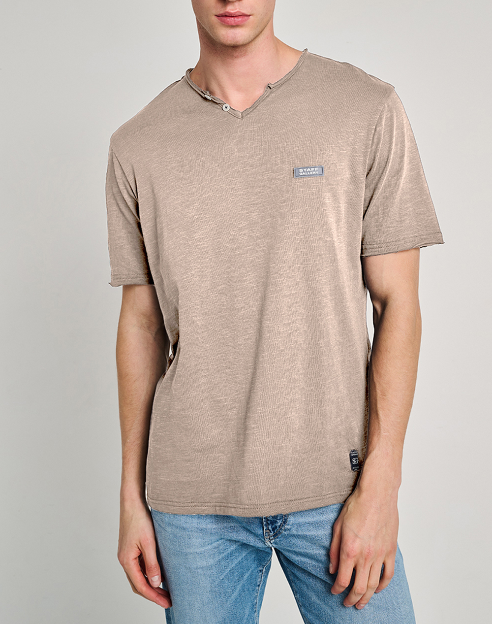 Staff Zofer Man V Neck T Shirt Co Ανδρας Ρουχα Μπλουζες T Shirt Sandybrown Βαμβακι 64 017.055 Ν0033