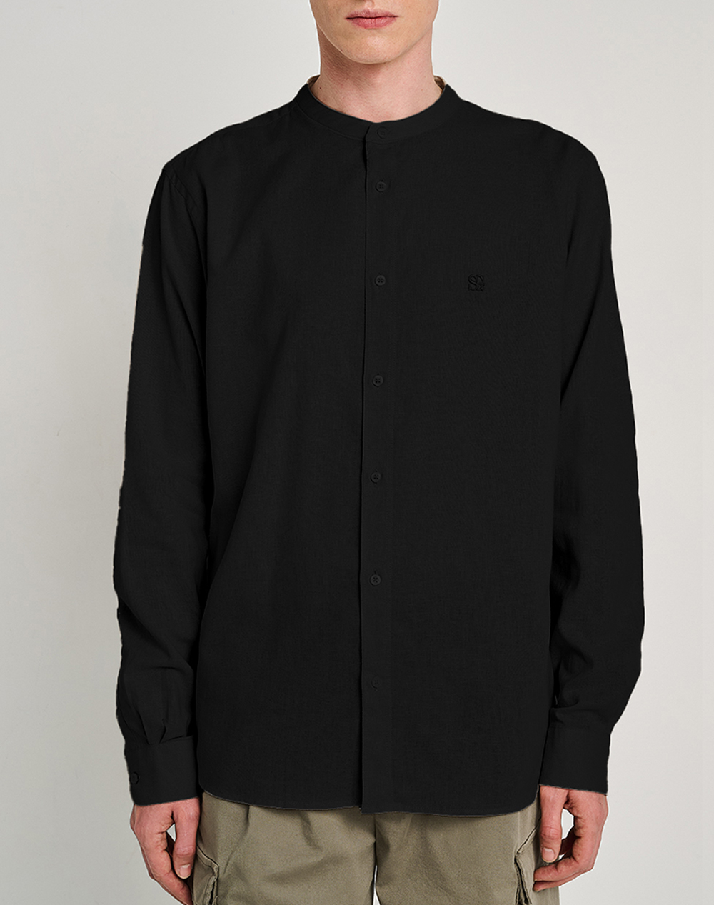 Staff Diver Man Shirt Mao Collar Linen Co Ανδρας Ρουχα Πουκαμισα Black Βαμβακιλινο 61 006.055 Ν0090