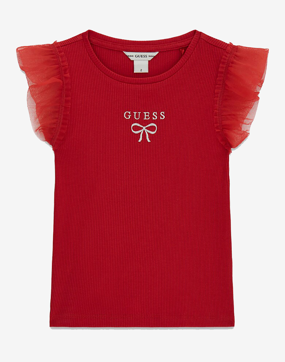 Guess Kids Rib Ss T Shirt W/Mesh Μπλουζα Παιδικο Girl Παιδι Κοριτσι Ρουχα Μπλουζες Red Βαμβακιμε Ελασταν K6Ri12Kcu20 G532 Για Κορίτσι