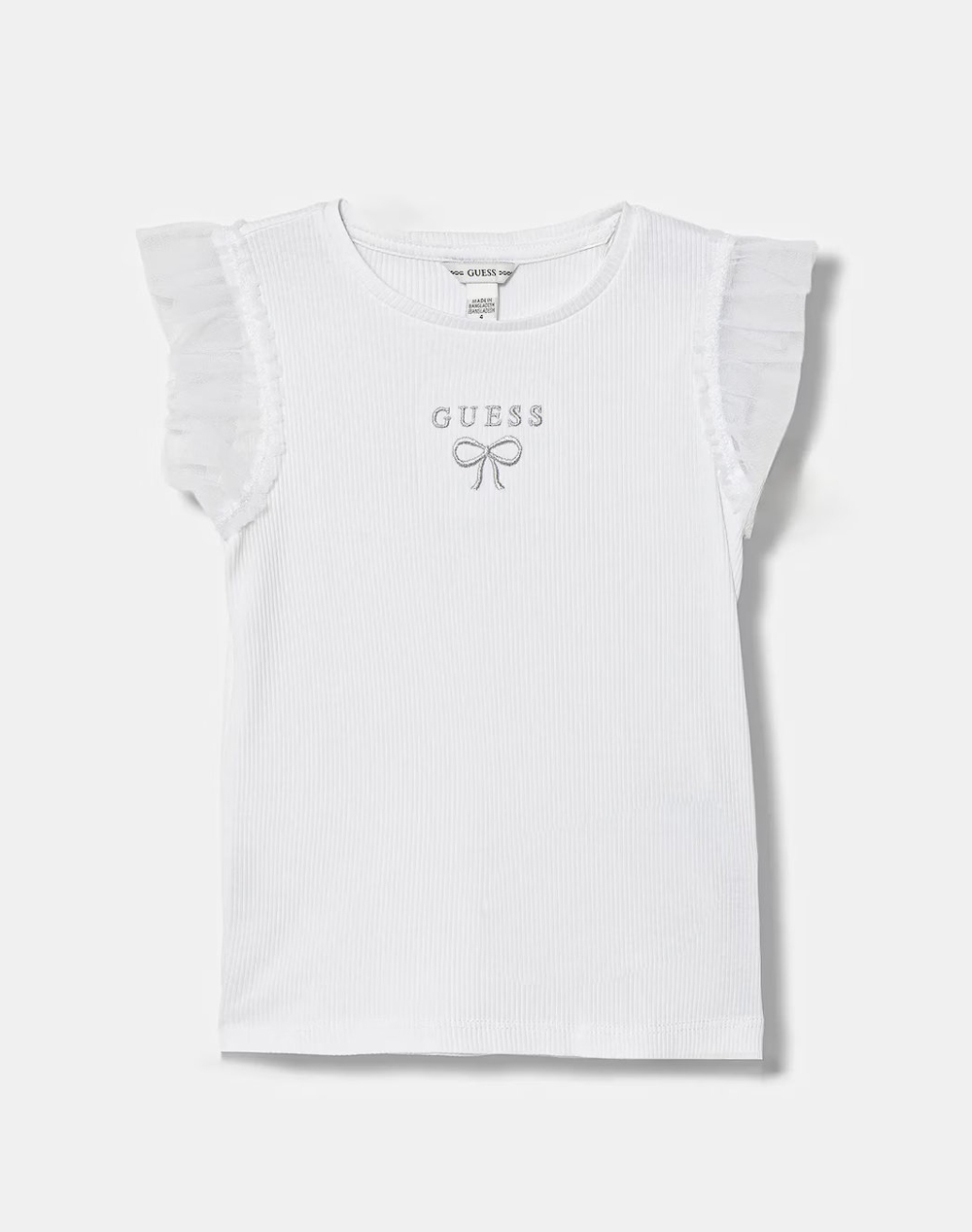 Guess Kids Rib Ss T Shirt W/Mesh Μπλουζα Παιδικο Girl Παιδι Κοριτσι Ρουχα Μπλουζες White Βαμβακι,Με Ελασταν K6ri12kcu20 G011 - Koolfly