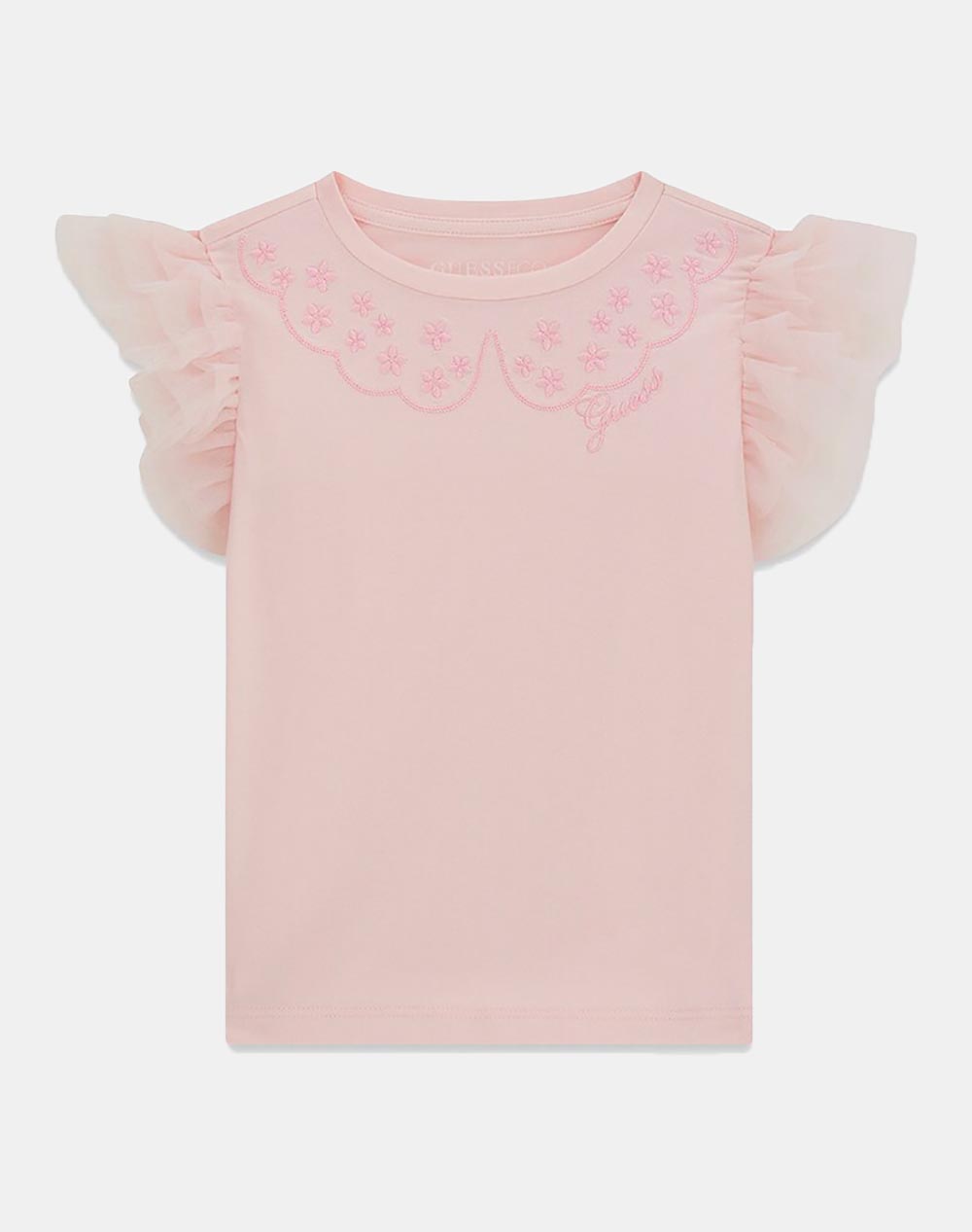 Guess Ss T Shirt W/Mesh Frill Μπλουζα Παιδικο Girl Παιδι Κοριτσι Ρουχα Μπλουζες Lightpink Βαμβακιμε Ελασταν K6Ri25K6Yw4 G62O Για Κορίτσι