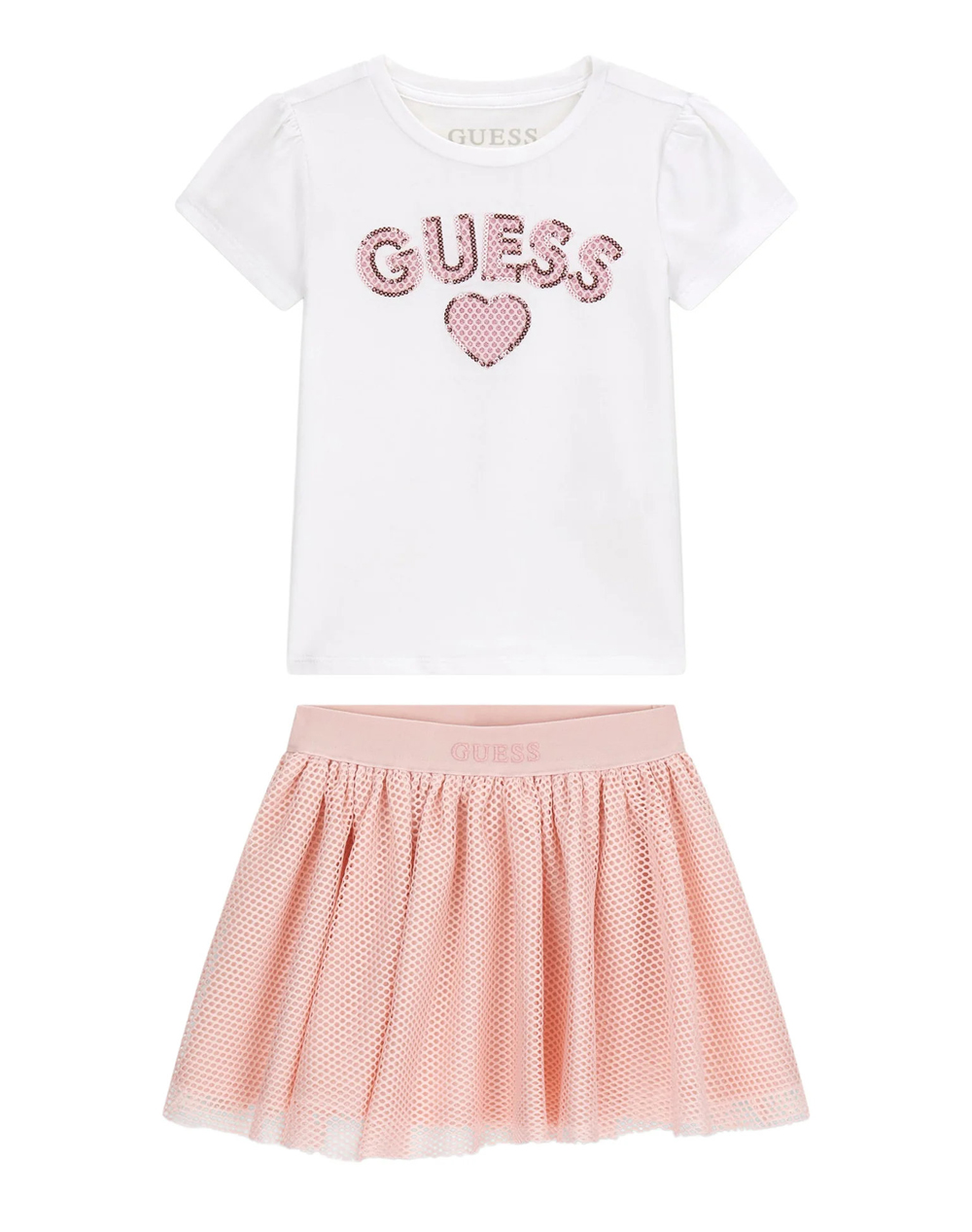 Guess Set T Shirt+ Skirt Σετ Παιδικο Girl Παιδι Κοριτσι Ρουχα Σετ White Βαμβακι,Με Ελασταν K6rg09k6yw0 G011 - Koolfly