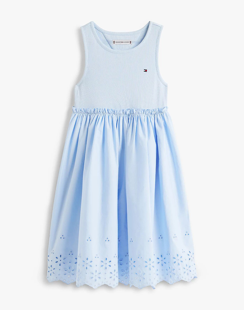 Tommy Hilfiger Broderie Anglaise Combi Dress Παιδι Κοριτσι Ρουχα Φορεματα Lightblue Βαμβακι Kg0Kg09148 2Y 7Y C3Q Για Κορίτσι