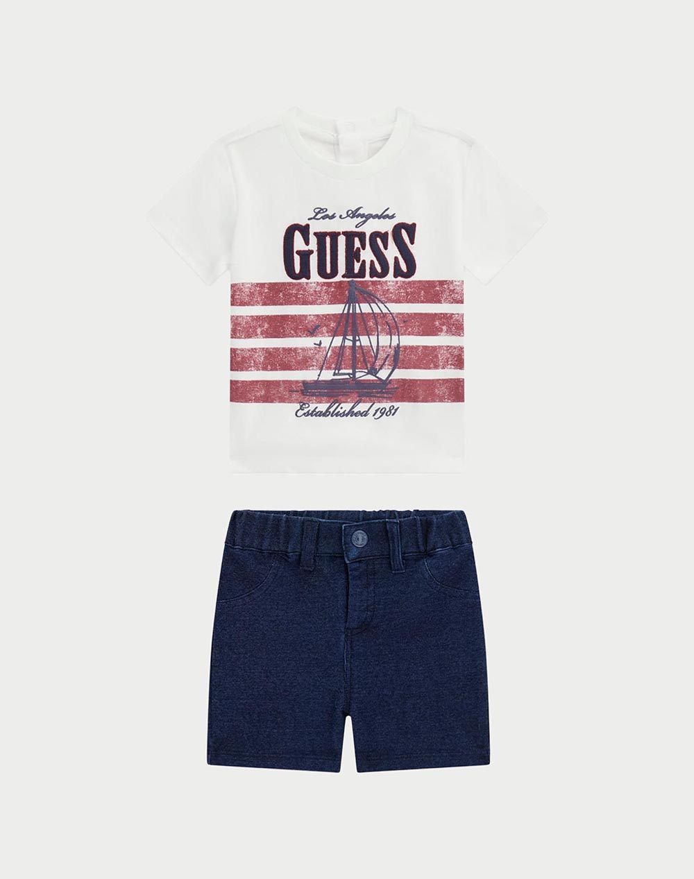 Guess Set Ss T Shirt+Knit Den Shorts Σετ Παιδικο Boy Παιδι Αγορι Ρουχα Σετ White Βαμβακι I6Rg09K6Xn1 G011 Γιά Αγόρι