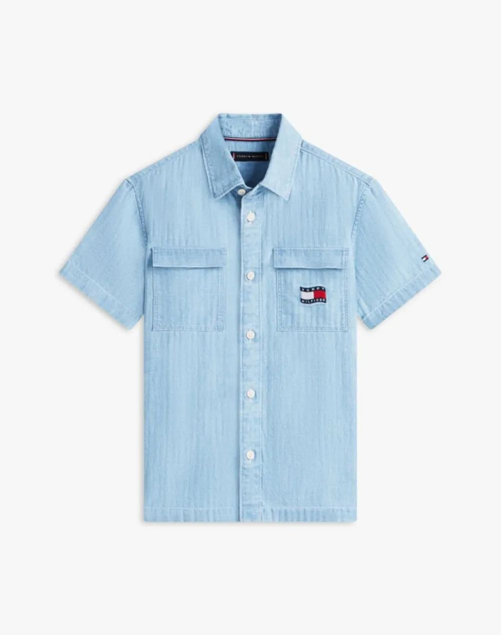 Tommy Hilfiger Wavy Flag Herringbone Shirt Ss Παιδι Αγορι Ρουχα Πουκαμισα Denimlightblue Βαμβακι Kb0Kb10206 8Y 16Y 1A4 Γιά Αγόρι
