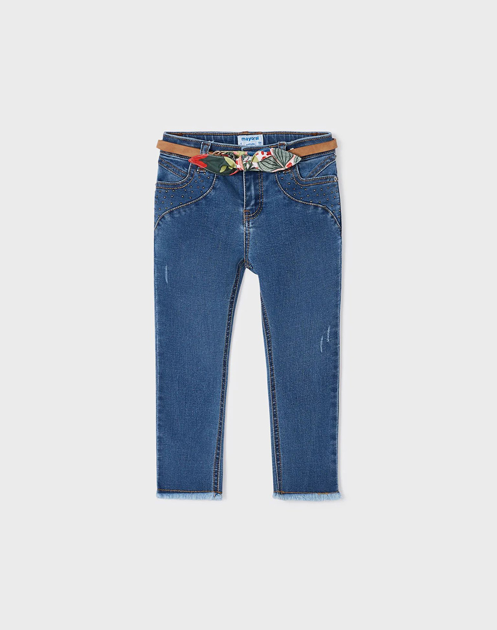 Mayoral Παντελονι Μακρυ Ζωνη Παιδι Κοριτσι Ρουχα Βρεφικα Denimblue Βαμβακιμε Ελασταν M3509 60 Για Κορίτσι